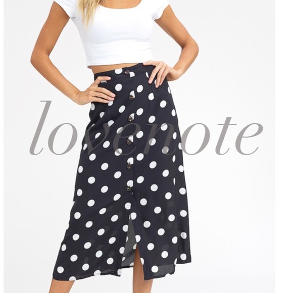 Last•Lined Polka Dot Midi Button Front High Waist - Picture 5 of 5